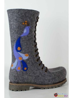 Высокие женские ботинки из войлока с птичками