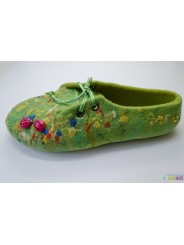 Женские валяные тапочки зеленые с бож коровками