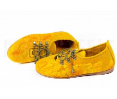 Летние офисные туфли женские на низком каблуке желтые